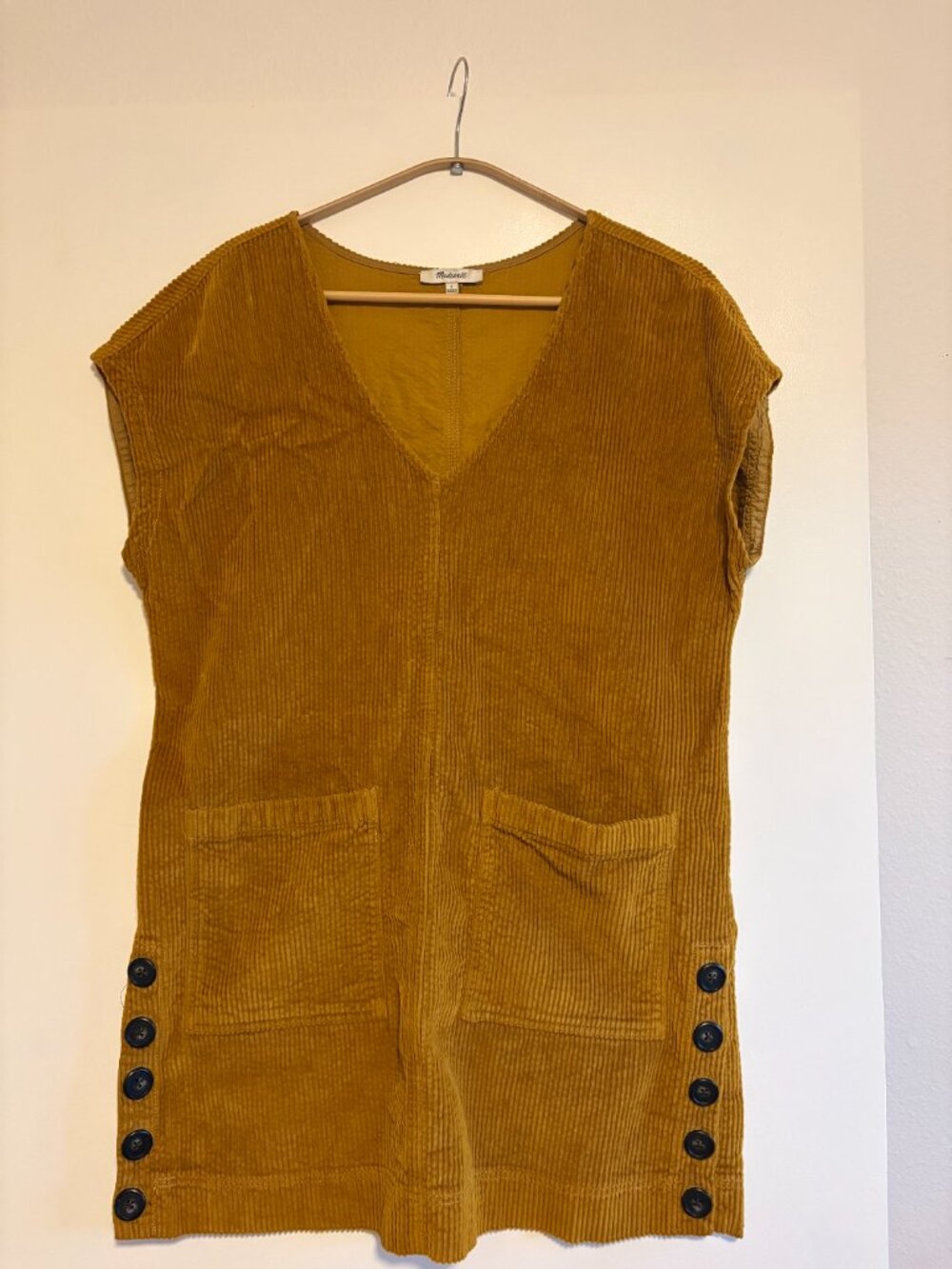 Madewell Corduroy Shift Dress S Brown Front Pockets Side Buttons - Picture 4 of 4